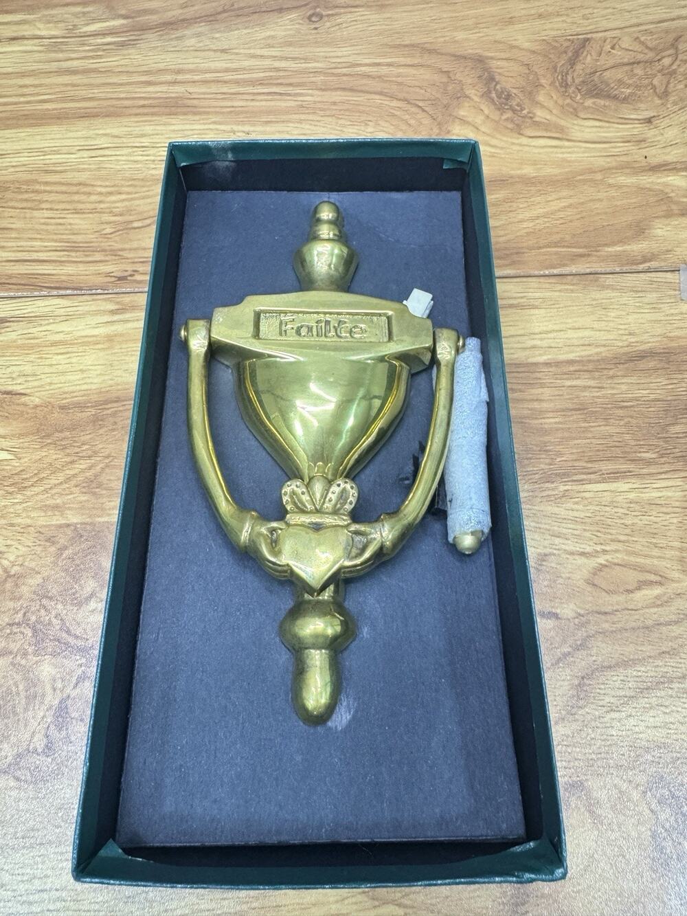 Vintage Solid Brass Claddagh Door Knocker Fáilte Irish Welcome Robert Emmet Co